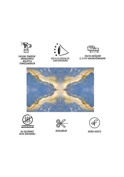 Tink Kendinden Yapışkanlı Mavi Mermer Desenli Pvc Panel 41x62 Cm