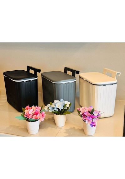 Makri Home Pratik Askılı Çöp Kovası- Beyaz- Çift Yönlü Kapaklı - 8 Litre Beyaz