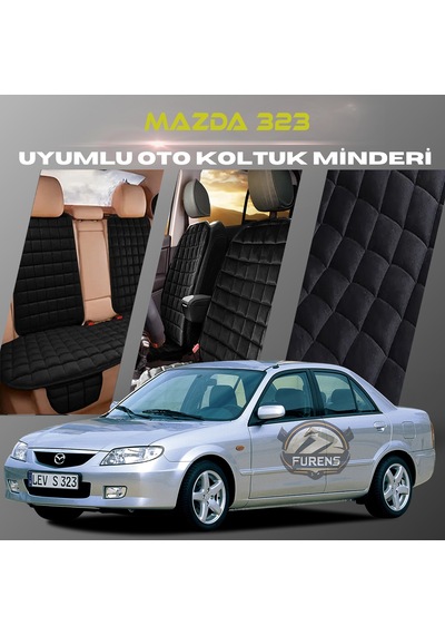 Mazda 323 Siyah Renk Tay Tüyüü Cepli & Terletmez Sırtlı Oto Koltuk Minder Seti - Koltuk Koruma Kılıfı Ön & Arka Tam Set