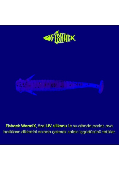 Karides Kokulu Uv Silikon Kurt Yem - 1 Gram - 50mm - Fishack Wormix - 10 Adet Purple Uv Silikon