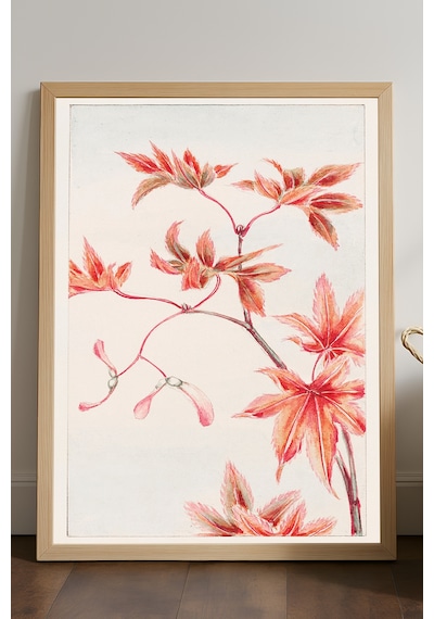 Red Flowers Ahşap Çerçeveli Poster, Dekoratif Sanatsal Duvar Tablosu