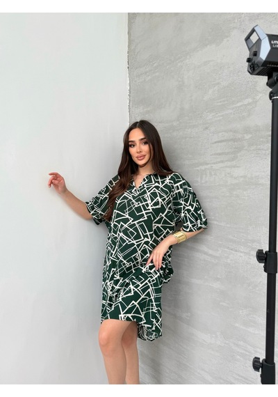 Sarıdağ Desenli Elbise Tunik Yeşil