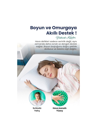 Viscofoam Air Terapi Hava Kanallı Ortopedik Yastık Visco Yastık Yeşil 60x40x16cm