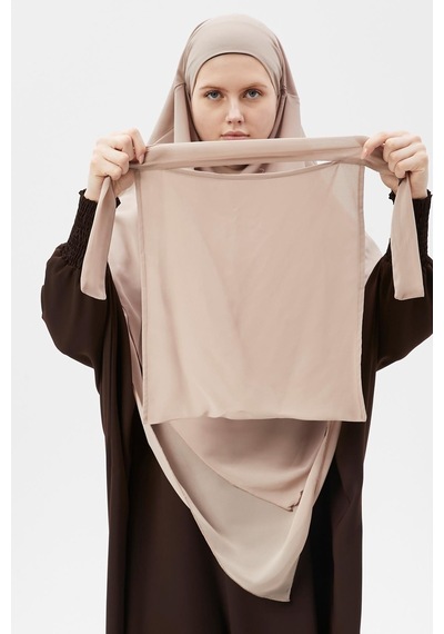Altobeh Hazır Pratik Şifon Üç Katlı Peçeli Üçgen Hac Umre Şalı Sufle Hijab Nikap Kum Beji