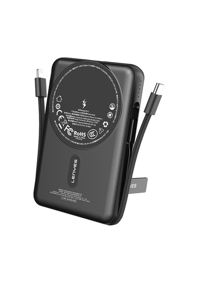 Lenyes P571 Pd 22.5w Standlı M-safe Özellikli Type-c&lightning Kablolu Powerbank 15w 10000mah Siyah