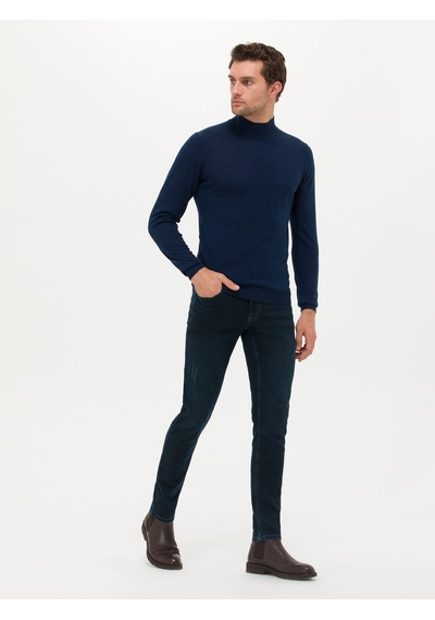 Cacharel Lacivert Slim Fit Yarım Balıkçı Basic Triko Kazak