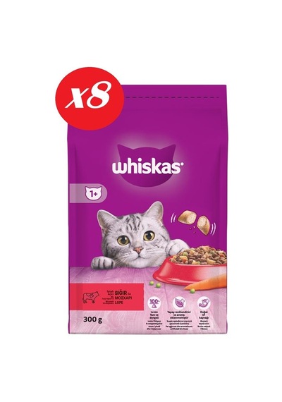 Whiskas Biftekli Havuçlu Kuru Kedi Maması 300 Gr Set 8'li