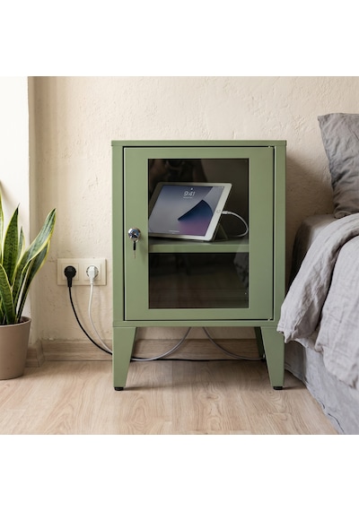 Alfafonet Ziglat Serisi Kilitli Metal Home Office Dolabı Cam Kapaklı Yeşil Ral 6018 450x600x450 Mm