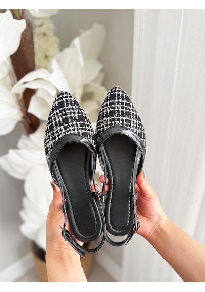 Asmi Shoes Kadın Tena Siyah Keten Arkası Açık Sivri Burun Günlük Babet Siyah1 Siyah