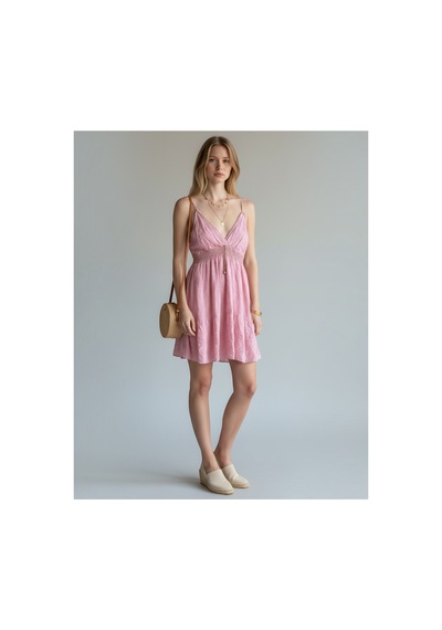 Durivya Koton Kuşak Detaylı Mini Elbise Pembe