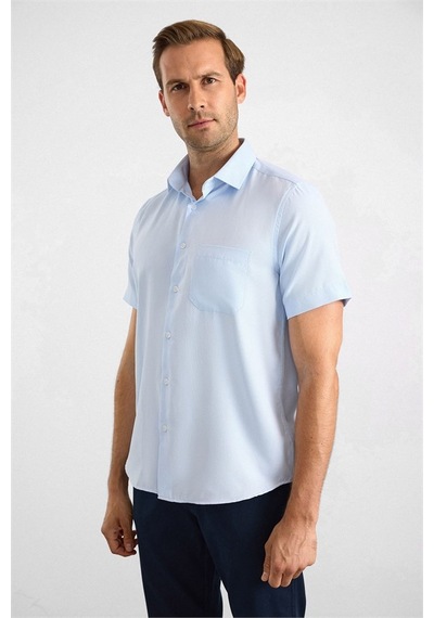 Süvari Buz Mavi Regular Klasik Yaka Düz Twill Torba Cep Düz Kısa Kollu Klasik Gömlek Sgm1007500001-m01