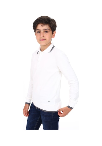 Toontoy Kids Toontoy Erkek Çocuk Regular Fit Polo Yaka Baskılı Sweatshirt - 2 İplik Ekru