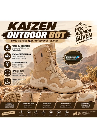 U Force Outdoor Bot Unisex Su Geçirmez Sympatex Kaymaz Dişli Taban Fermuarlı Hakiki Deri Bej