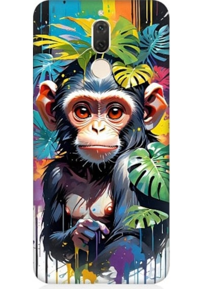 Huawei Mate 10 Lite Uyumlu Sevimli Maymun Ve Yapraklar Desenli Silikon Kılıf