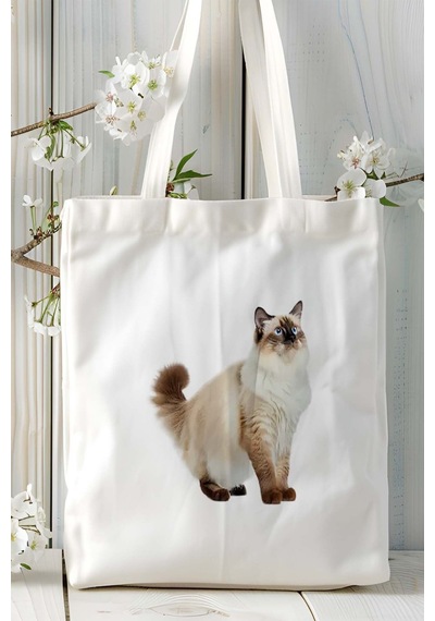 Art Hediye Birman Kedisi Kedi Kişiye Özel Baskılı Omuz Çanta Desen 5 Çok Renkli