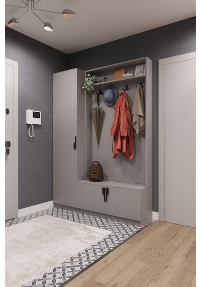 Asra Trend Vestiyer & Portmanto V-01 %100 MDF Askılı Çok Raflı Ayakkabılık Kül Gri