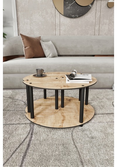Yin Yang Unıty Serenıty Orta Sehpa 2 Li Safir Meşe-70 Cm Meşe