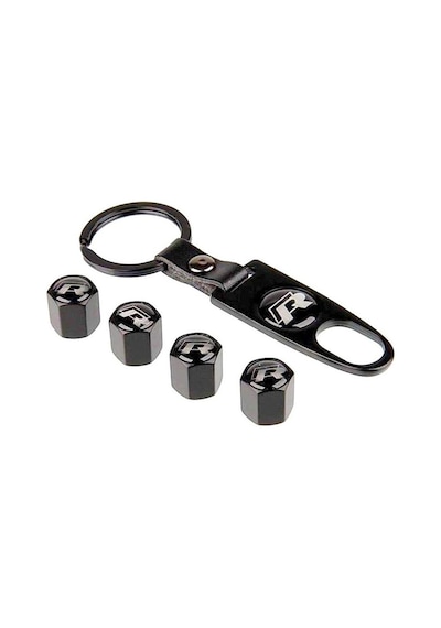 R Logolu Metal Anahtarlıklı Sibop Kapağı Set Siyah-Beyaz Logo