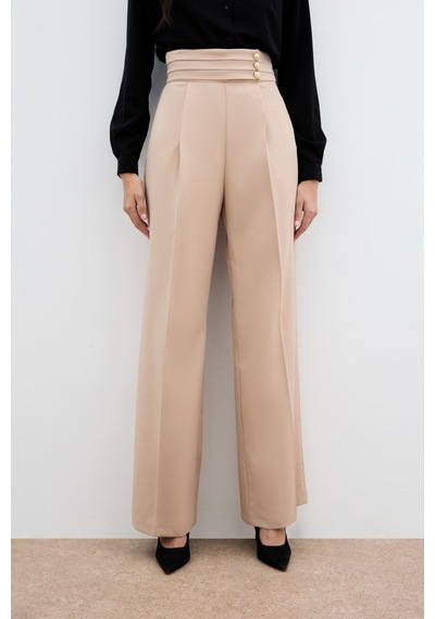 Sateen Bel Detaylı Pantolon - Bej