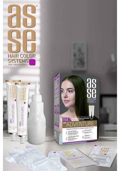 Asse Adventure Set Saç Boyası, Kalıcı Ve Canlı Renkler 1+1 İki Kullanım Seti No:7.11 Orta Doğal Zey