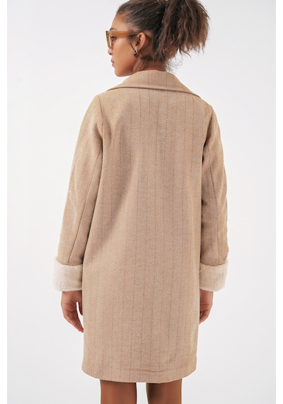 Bigdart 9085 Balık Sırtı Kaşe Kaban - Camel