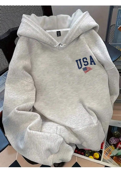 Startmore Emery Rose Plus Size Women Letter Printed Casual Drop Shoulder Hoodie Sweatshirt Pullover Fal Çok Renkli
