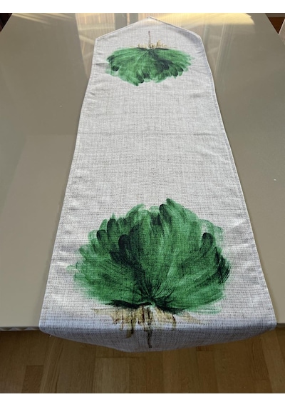 Yeşil Çiçek Desenli 35 135 Cm Runner - Yeşil