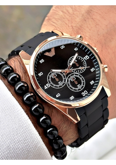 Premium Tasarım Silikon Kordon Exclusive Serisi Metal Kasa Erkek Kol Saati-bileklik Hediyeli Metalik