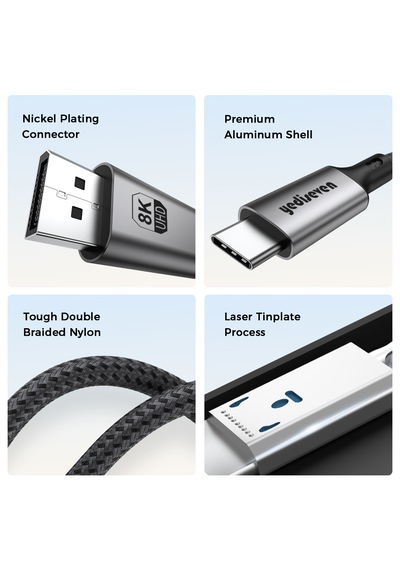 Yediseven Type C To Displayport 1.4 Görüntü Aktarma Kablosu Thunderbolt 3/4 Uyumlu 8k 60hz 4k 144hz 32.4gbps Hbr3 2 Metre