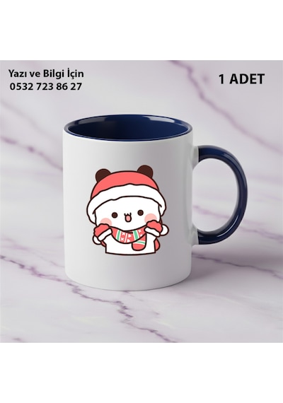 Dudu Ve Bubu Yıbaşı Yeni Yıl Tasarımlı Kişiye Özel İsimli Kupa Bardak Sevgiliye Hediye Lacivert