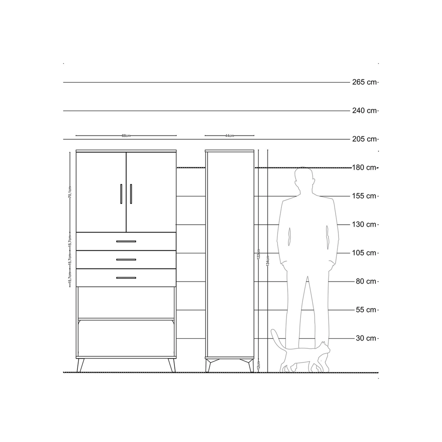 Hyperion Dolap 3 Raflı 3 Çekmeceli 2 Kapaklı 88x44x195 Çam-an... Çam