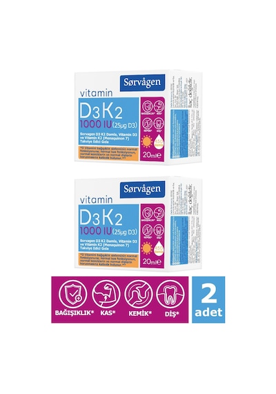 Sorvagen Vitamin D3K2 Damla 20 Ml (1000 IU) - 2 Adet