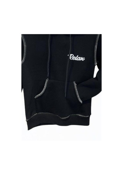 Ekkokids Erkek Çocuk Kapüşonlu Biye Detaylı Şardonlu Kalın Tasarım Sweatshirt-15196 Siyah