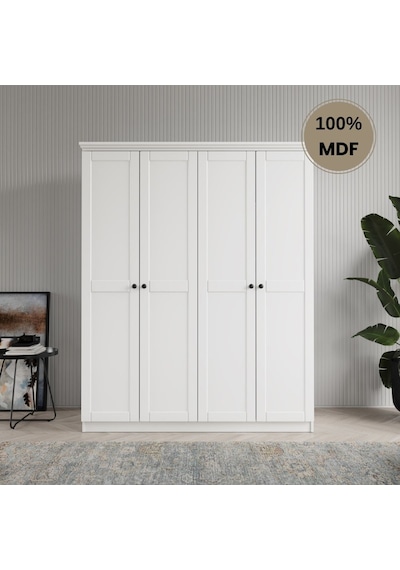 Dali 4 Kapılı Mdf Country Gardırop Beyaz