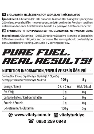 Vitafy Glutamine 50 Servis Aromasız 250 G