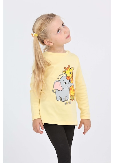 Toontoy Kız Çocuk Zürafa Fil Baskılı Sweatshirt Açık Sarı