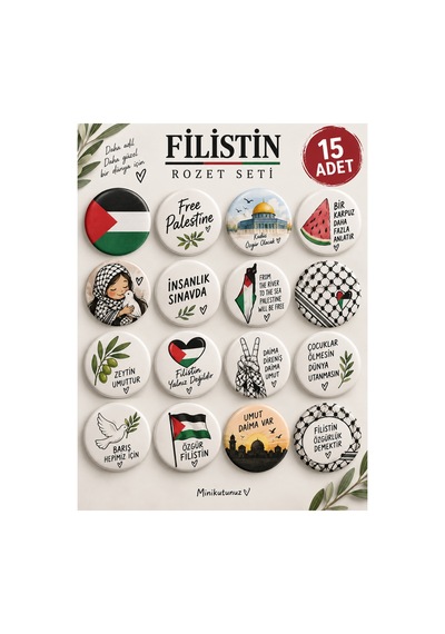 15 Li Filistin Temalı Rozet Seti Özgür Filistin, Barış Ve Dayanışma Tasarımlı Buton Rozet Diğer