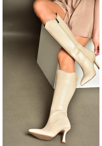 Fox Shoes R820020109 Ten İnce Topuklu Kadın Çizme Ten