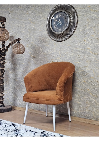 Zafir Tekli Teddy Beyaz Boyalı Sivriltme Ayak Çay Seti Koltuk Tekli Berjer , Balkon, Salon, Ofis Kiremit