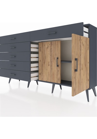 Arges Konsol Tek Raflı 6 Çekmeceli 2 Kapaklı 176x30x99 Antrasit-ç Antrasit-çam/antrasit Arges Konsol Tek Raflı 6 Çekmeceli 2 Kapaklı 176x30x99 Antrasit-ç Antrasit-çam/antrasit
