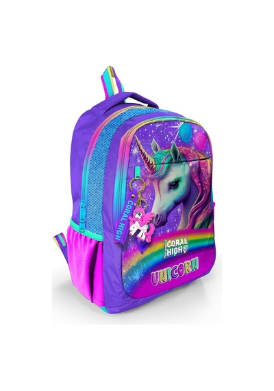 Coral High Kids Mor Simli Unicorn Desenli Üç Bölmeli Okul Sırt Çantası 23663
