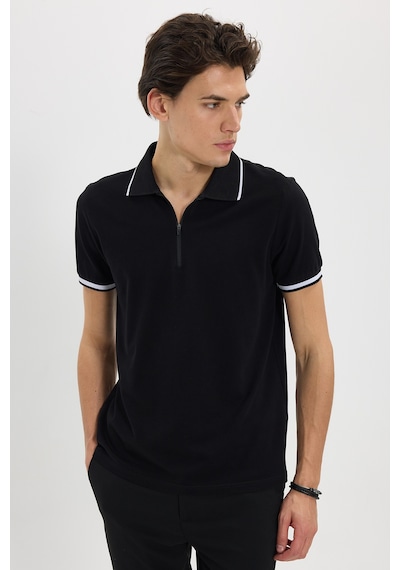 Tudors Erkek Slim Fit Dar Kesim %100 Pamuk Jakarlı Düz Yaka Ve Kol Detaylı Siyah Polo Yaka Tişört-50214 Tudors Erkek Slim Fit Dar Kesim %100 Pamuk Jakarlı Düz Yaka Ve Kol Detaylı Siyah Polo Yaka Tişört-50214
