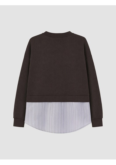 Lcw Modest Kahverengi Soft Touch Çizgili Kadın Sweatshirt Tunik