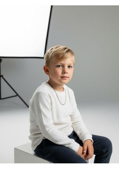 Zekids Erkek Çocuk Uzun Kollu İnce Triko T-shirt-16692 Beyaz