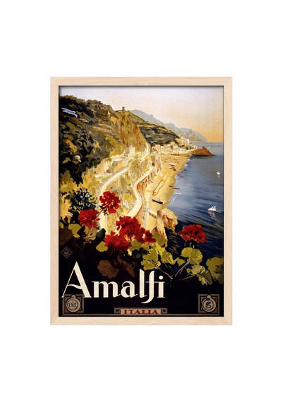 Amalfi Doğal Ahşap Çerçeveli Poster, Dekoratif Seyahat Duvar Tablosu