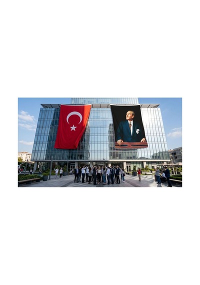 Istikbal Göklerdedir Atatürk Portresi Bayrak Ve Türk Bayrağı Premium Raşel Kumaş 2'li Set 10x15 Metre Ata32 Diğer