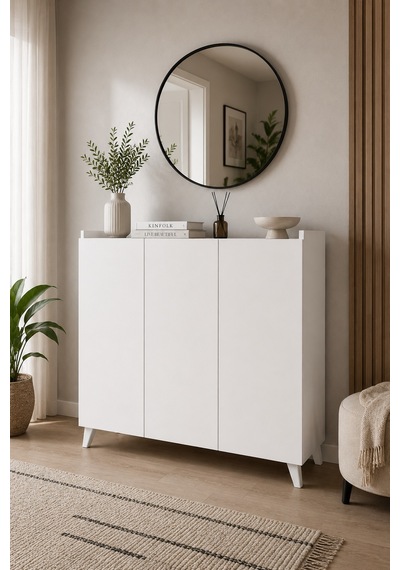 Renazzo %100 Mdf 3 Kapaklı Çok Amaçlı Dolap Mutfak Dolabı Banyo Beyaz
