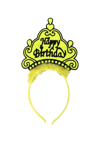 Parti Happy Birthday Yazılı Neon Sarı Renk Doğum Günü Tacı 001