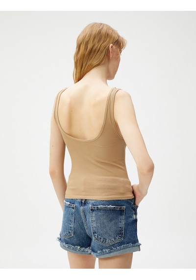 Koton Basic Fitilli Crop Atlet U Yaka Bej 3sal30060ık Ekru Koton Basic Fitilli Crop Atlet U Yaka Bej 3sal30060ık Ekru