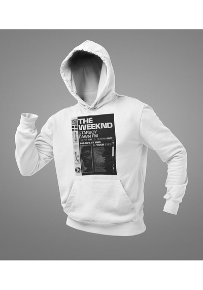 Sevbano The Weeknd Rapper Starboy Dawn Fm Baskılı Unisex Oversize Hoodie Beyaz